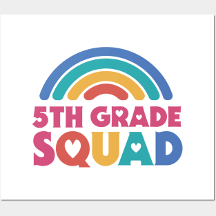 Cute School Teacher 5th Grade Squad with Retro Rainbow and Hearts Posters and Art